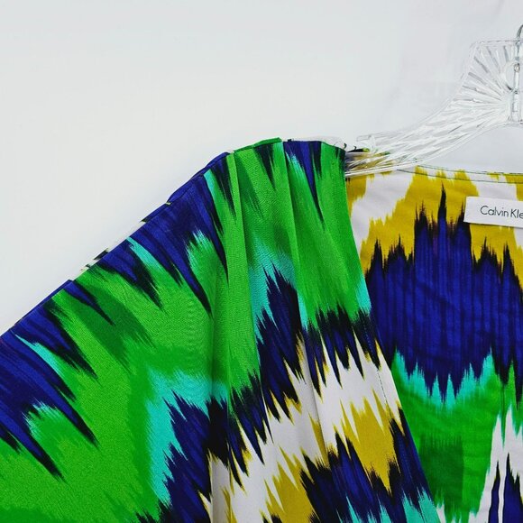 Calvin Klein Dress 16 Faux Wrap Dolman Sleeve Colorful Ikat Surplice Short Plus - Picture 4 of 11